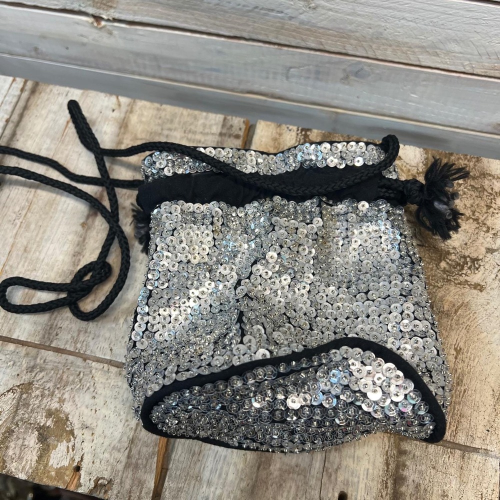 Vintage Y2K Silver Sequin‎ Bucket Bag Disco Party Club Micro Purse - Picture 10 of 10